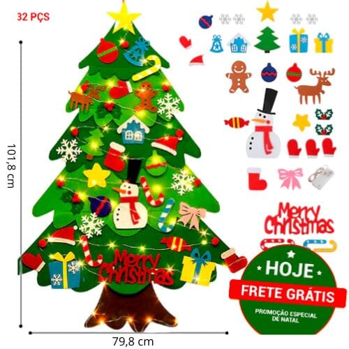 Árvore de Natal Montessori (Com 32 Enfeites) + Brinde Pisca Pisca - Oferta Somente Hoje