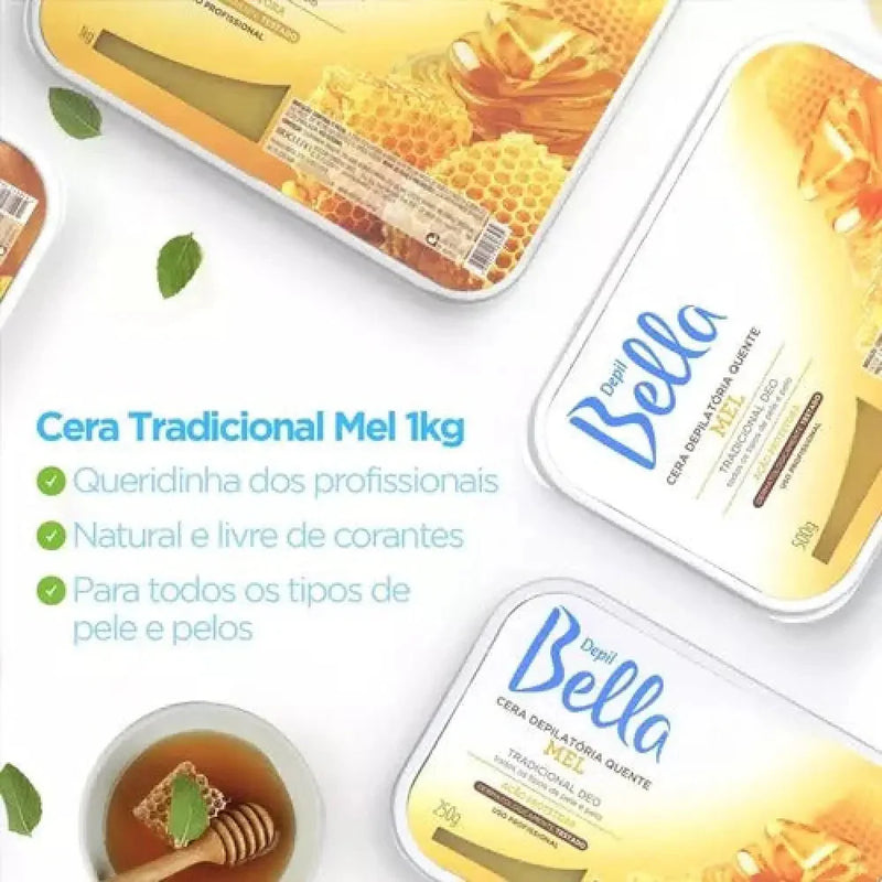 Cera Depilatória Depil Bella De Mel e Própolis 1 Kg + 2 Brindes e Frete Grátis