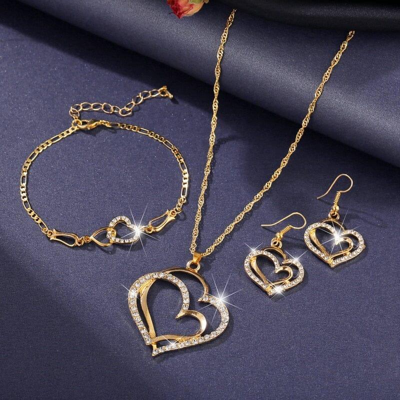 Conjunto Charm Coração Com Cristais