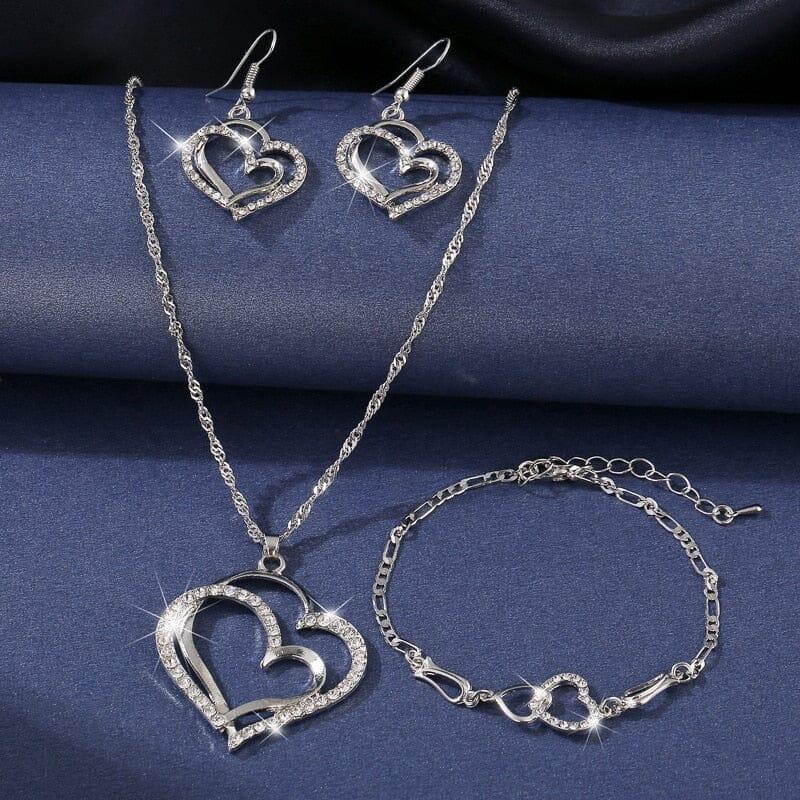 Conjunto Charm Coração Com Cristais