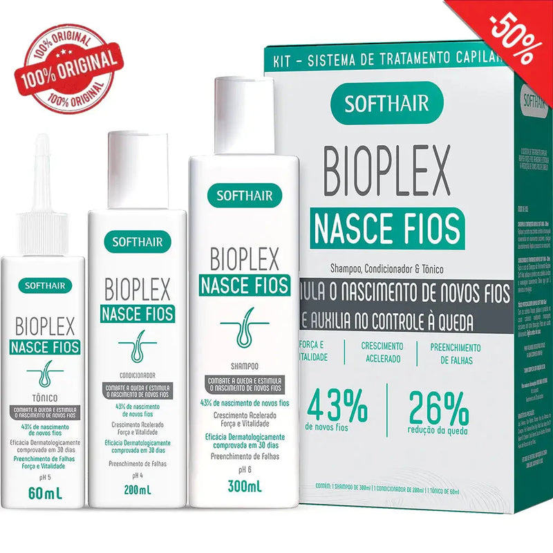 Kit Bioplex Nasce Fios e Antiqueda Tratamento Capilar (Shampoo, Condicionador e Tônico)